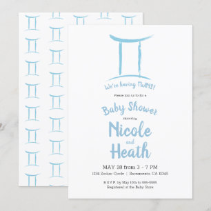 Gemini Zodiac Astrology Blue May June Baby shower Kaart