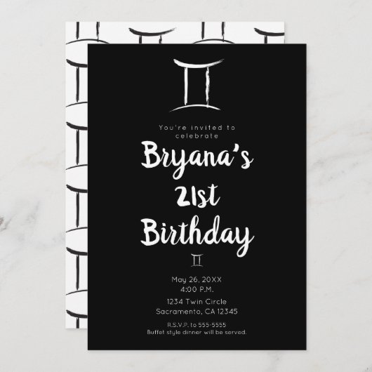 GEMINI Zodiac Astrology May June Birthday Party Kaart (Voorkant / Achterkant)