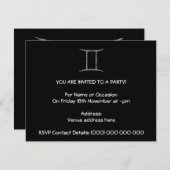 Gemini. Zodiac Astrology Sign. Zwart. Kaart (Voorkant / Achterkant)