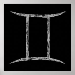 Gemini. Zodiac Astrology Sign. Zwart. Poster