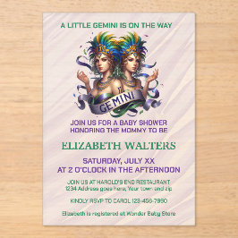 Gemini Zodiac Baby Shower Lavender and Green Acryl Uitnodigingen