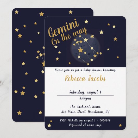 Gemini zodiac Baby shower Uitnodiging (Voorkant / Achterkant)