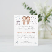 Gemini Zodiac Birth Announcement Feestdagenkaart (Staand voorkant)