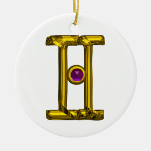 GEMINI ZODIAC BIRTHDAY JEWEL Paarse Alexandriet Keramisch Ornament