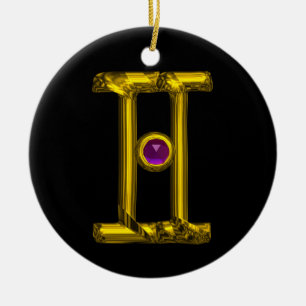 GEMINI ZODIAC BIRTHDAY JEWEL Paarse Alexandriet Keramisch Ornament