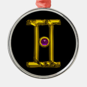 GEMINI ZODIAC BIRTHDAY JEWEL Paarse Alexandriet Metalen Ornament
