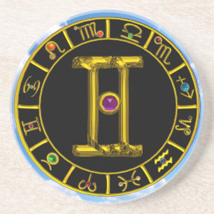 GEMINI ZODIAC BIRTHDAY JEWEL Paarse Alexandriet Zandsteen Onderzetter