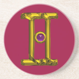 GEMINI ZODIAC BIRTHDAY JEWEL Paarse Alexandriet Zandsteen Onderzetter