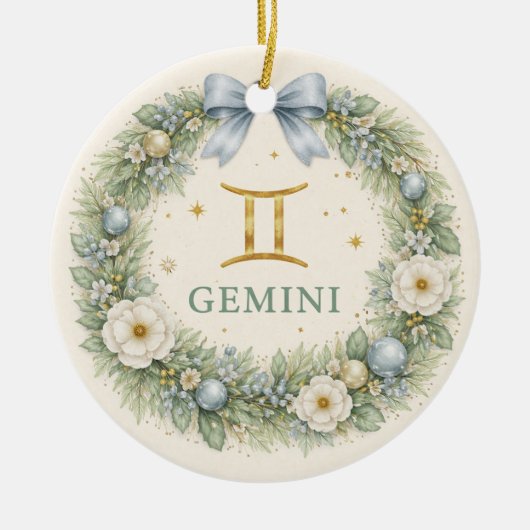 Gemini Zodiac Christmas Ornament – Winter Floral W (Voorkant)