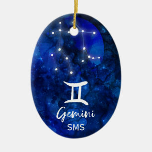 Gemini Zodiac Constellation Blue Galaxy Monogram Keramisch Ornament
