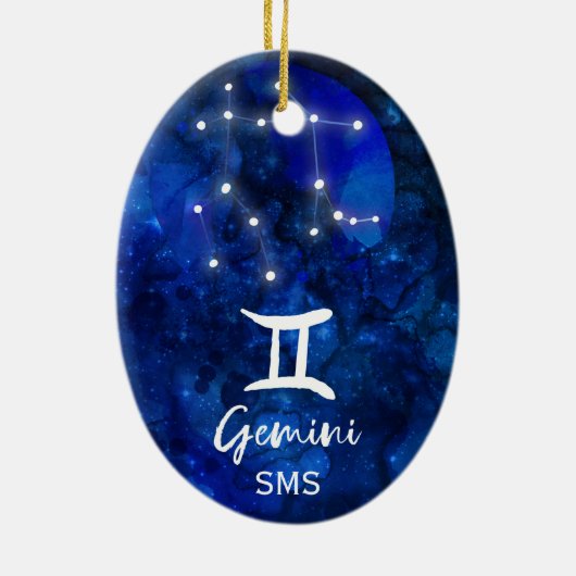 Gemini Zodiac Constellation Blue Galaxy Monogram Keramisch Ornament (Achterkant)