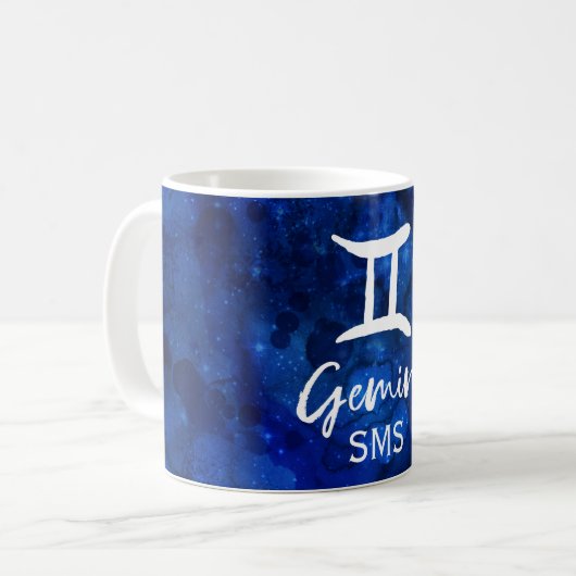 Gemini Zodiac Constellation Blue Galaxy Monogram Koffiemok (Voorkant links)