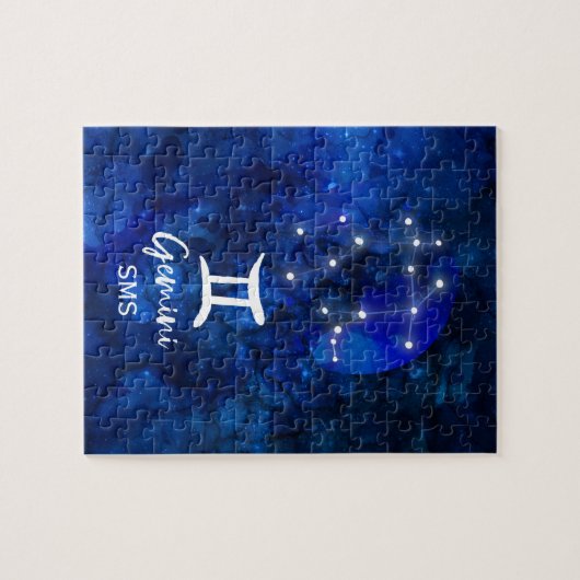 Gemini Zodiac Constellation Blue Galaxy Monogram Legpuzzel (Horizontaal)