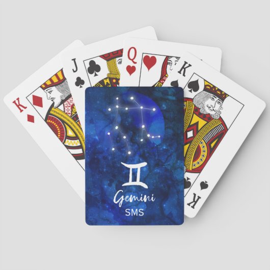 Gemini Zodiac Constellation Blue Galaxy Monogram Pokerkaarten (Achterkant)