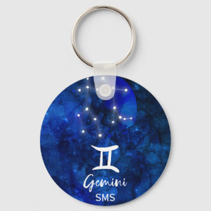 Gemini Zodiac Constellation Blue Galaxy Monogram Sleutelhanger