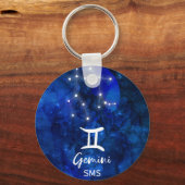 Gemini Zodiac Constellation Blue Galaxy Monogram Sleutelhanger (Voorkant)