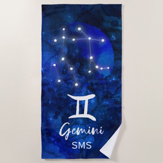 Gemini Zodiac Constellation Blue Galaxy Monogram Strandlaken (Voorkant)