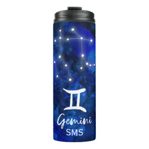 Gemini Zodiac Constellation Blue Galaxy Monogram Thermosbeker