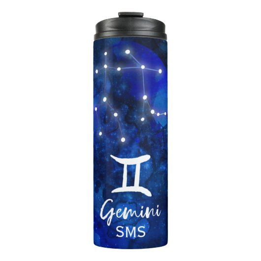 Gemini Zodiac Constellation Blue Galaxy Monogram Thermosbeker (Voorkant)