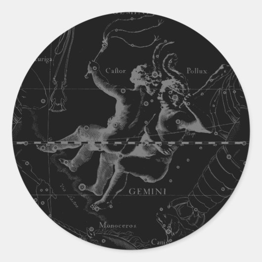 Gemini Zodiac Constellation Hevelius 1690 Ronde Sticker (Voorkant)