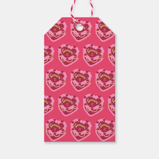 Gemini Zodiac Coquette Hart Verjaardagstaart Cadeaulabel (Voorkant)