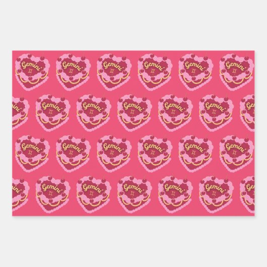 Gemini Zodiac Coquette Hart Verjaardagstaart Inpakpapier Vel (Voorkant 2)