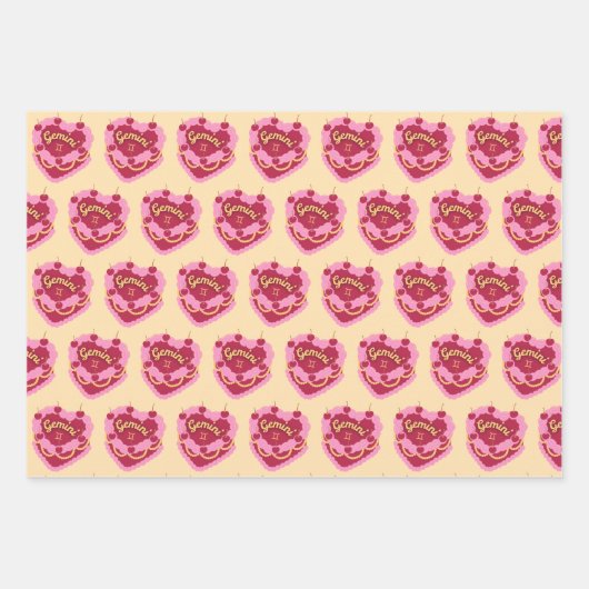 Gemini Zodiac Coquette Hart Verjaardagstaart Inpakpapier Vel (Voorkant)