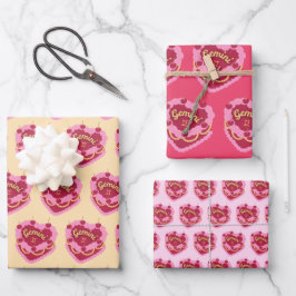 Gemini Zodiac Coquette Hart Verjaardagstaart Inpakpapier Vel