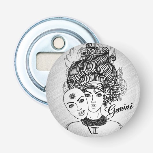Gemini Zodiac Design Button Flesopener (Voorkant)