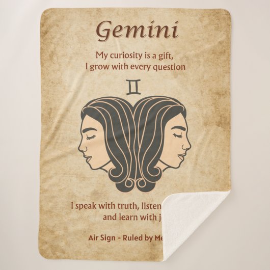 Gemini Zodiac Design w/ Curious Mind Affirmations Sherpa Deken (Voorkant)