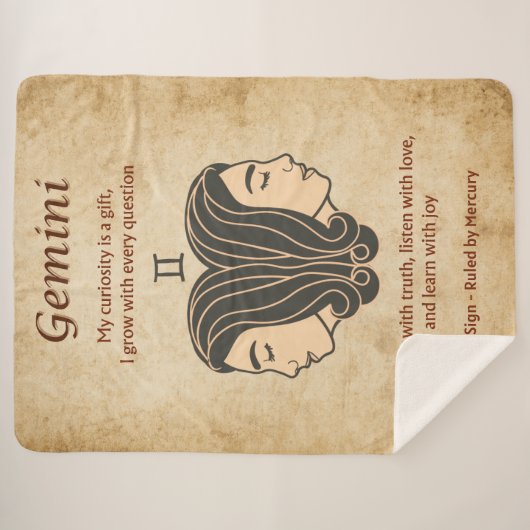 Gemini Zodiac Design w/ Curious Mind Affirmations Sherpa Deken (Voorkant (horizontaal))