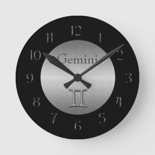 Gemini Zodiac-Faux, geborsteld zilver/zwart Ronde Klok