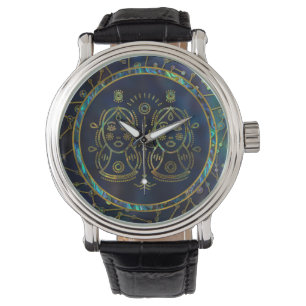Gemini Zodiac Gold Abalone op constellatie Horloge