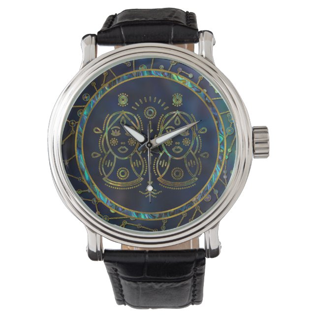 Gemini Zodiac Gold Abalone op constellatie Horloge (Voorkant)