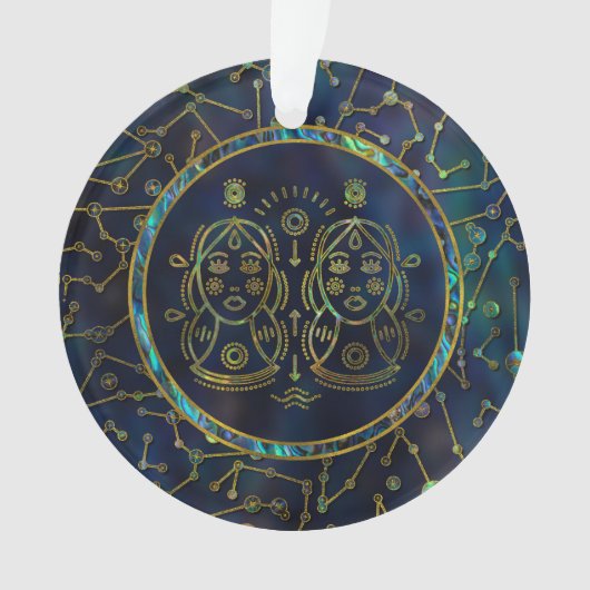 Gemini Zodiac Gold Abalone op constellatie Ornament (voorkant)