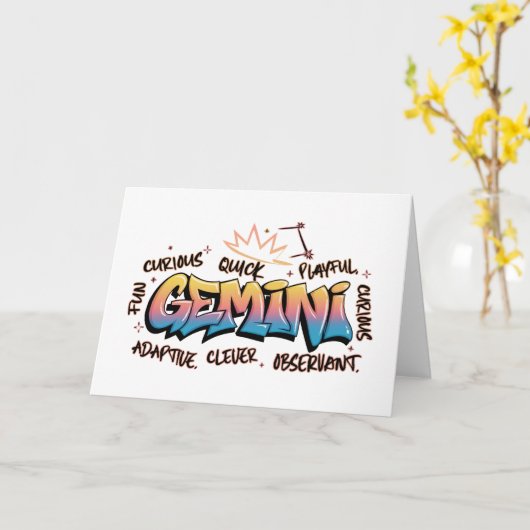 Gemini Zodiac  Graffiti  Kaart (Gele Bloem)