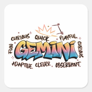 Gemini Zodiac Graffiti  Vierkante Sticker