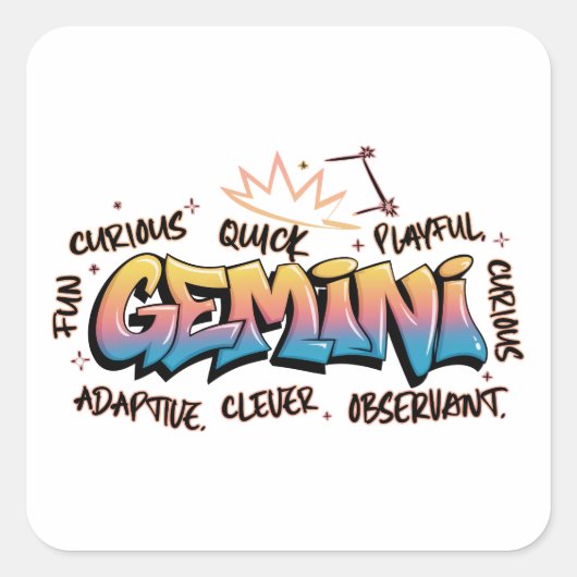 Gemini Zodiac  Graffiti  Vierkante Sticker (Voorkant)