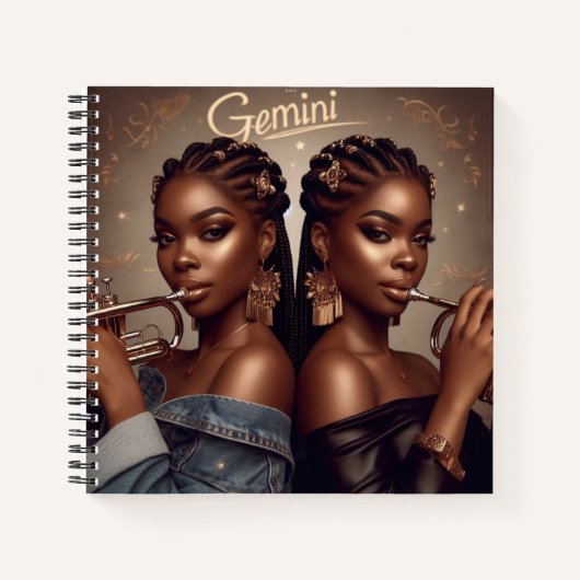 Gemini Zodiac Musician Trompet Notitieboek (Voorkant)