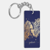 Gemini Zodiac Navy Blue & Gold Sleutelhanger Desig (Voorkant Links)