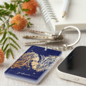 Gemini Zodiac Navy Blue & Gold Sleutelhanger Desig (Voorkant Rechts)