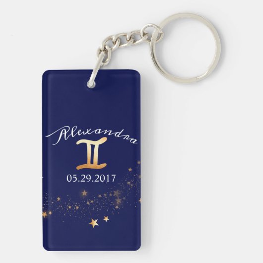 Gemini Zodiac Navy Blue & Gold Sleutelhanger Desig (achterkant)