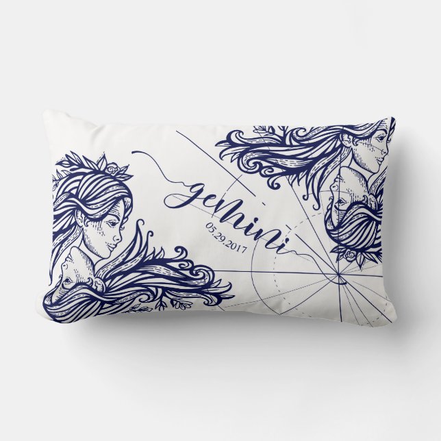 Gemini Zodiac Navy & Gold Astrology Décor Pillow Kussen (Voorkant)