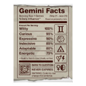 Gemini Zodiac Nutrition Facts Poster – Verjaardag (Voorkant)