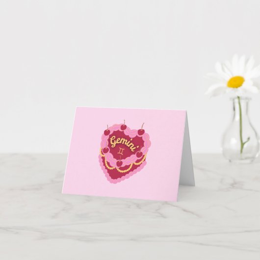 Gemini Zodiac Pastel Hart Verjaardagstaart Kaart (Kleine Plant)