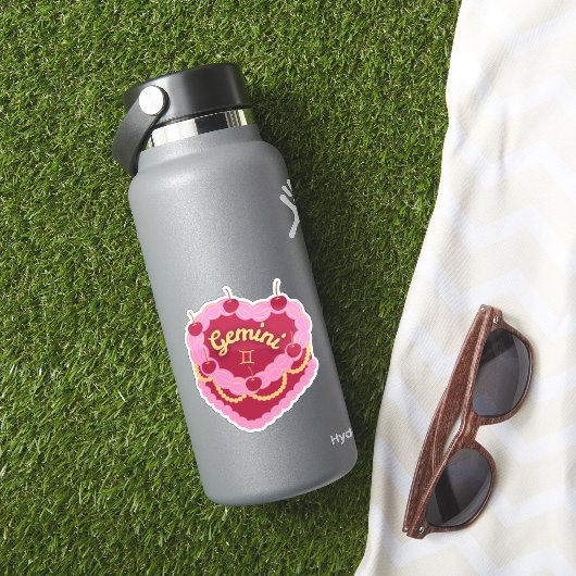 Gemini Zodiac Pastel Hart Verjaardagstaart Sticker (HydroFlask Insitu)