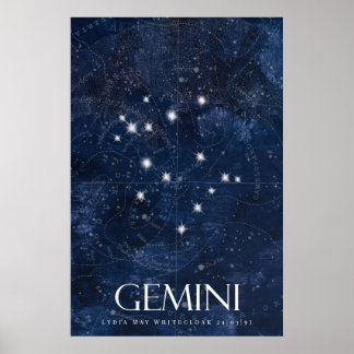 Gemini Zodiac Poster met naam, sterbord zodiac