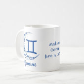 Gemini Zodiac Sign Astrology Birthday Blue White Koffiemok (Voorkant links)