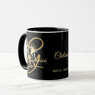Gemini ♊ Zodiac Sign/Black en Gold Mok