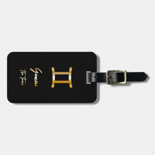 Gemini Zodiac Sign Black & Gold Bagagelabel (Voorkant horizontaal)